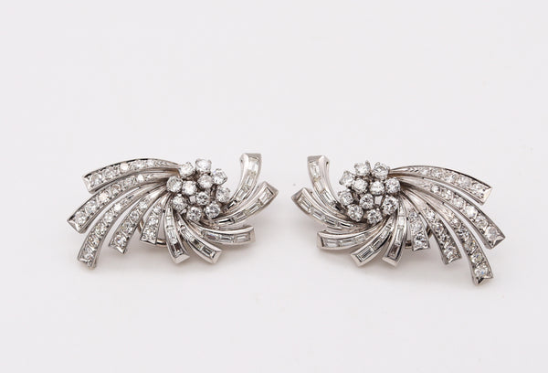 Art Deco 1930 Clips-Earrings In Solid Platinum With 4.92 Cts In Diamonds