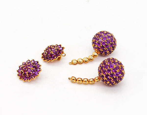 -Salavetti Dangle Drops Convertible Earrings In 18Kt Gold With 24.55 Ctw In Amethyst.