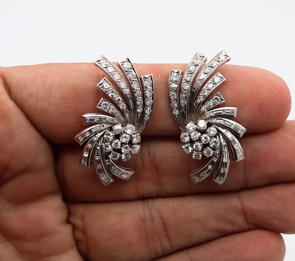Art Deco 1930 Clips-Earrings In Solid Platinum With 4.92 Cts In Diamonds