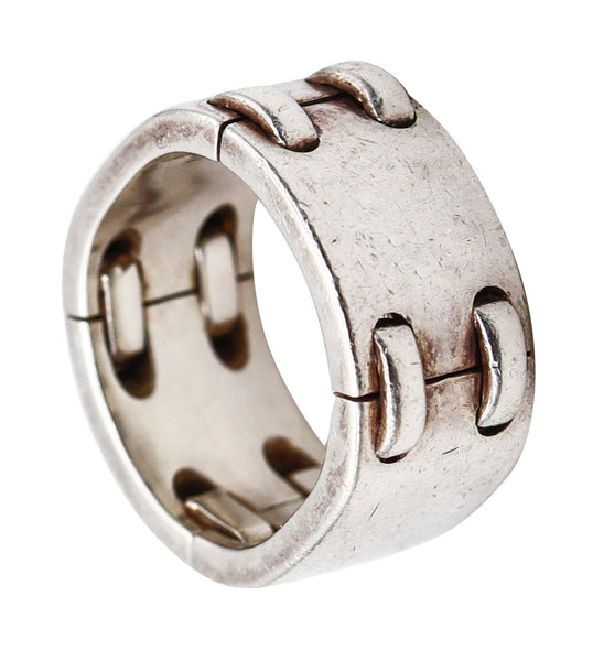 -Hermes Paris 1970 Flexible Squared Ring In Solid .925 Sterling Silver