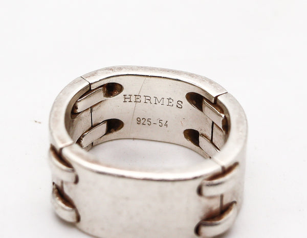 -Hermes Paris 1970 Flexible Squared Ring In Solid .925 Sterling Silver