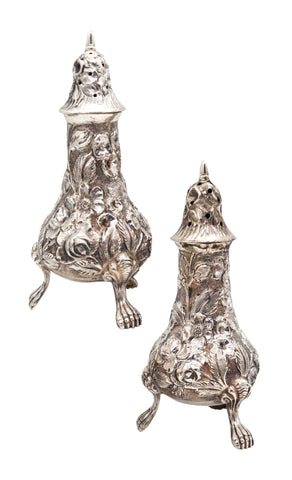 Schofield 1905 Art Nouveau Baltimore Rose Shakers Set In 925 Sterling Silver