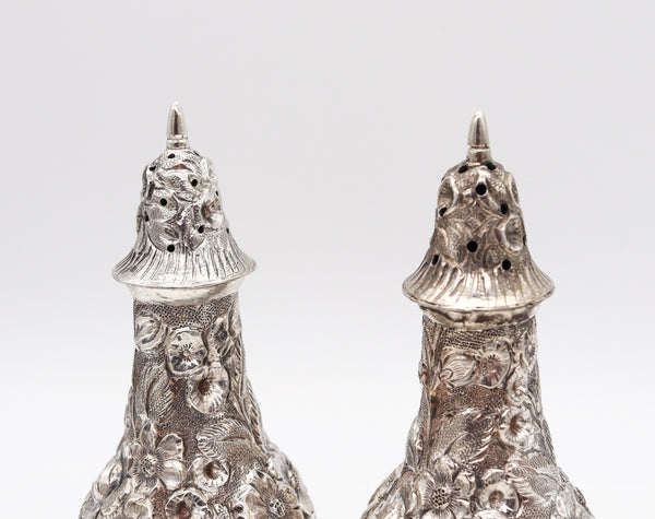 Schofield 1905 Art Nouveau Baltimore Rose Shakers Set In 925 Sterling Silver