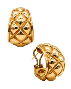 -Chaumet Paris 1970 Quilted Modernist Hoops Earrings In 18Kt Yellow Gold