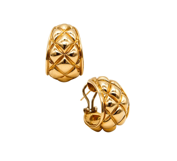 -Chaumet Paris 1970 Quilted Modernist Hoops Earrings In 18Kt Yellow Gold