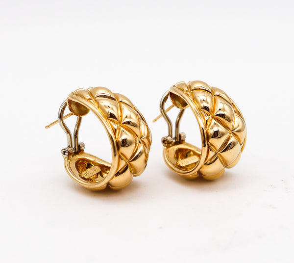 -Chaumet Paris 1970 Quilted Modernist Hoops Earrings In 18Kt Yellow Gold