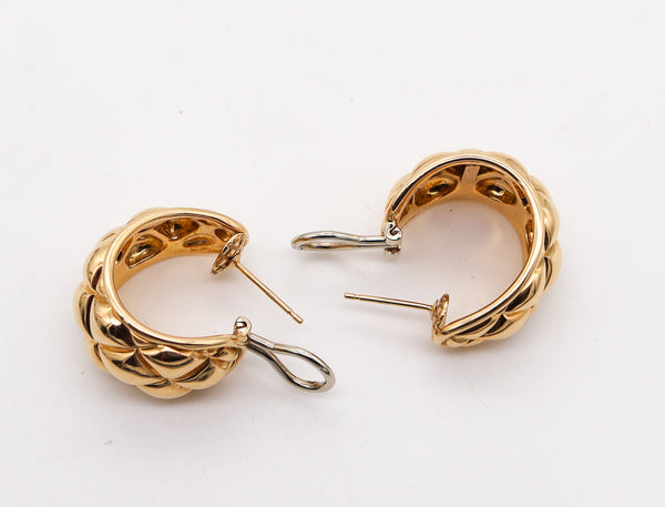 -Chaumet Paris 1970 Quilted Modernist Hoops Earrings In 18Kt Yellow Gold