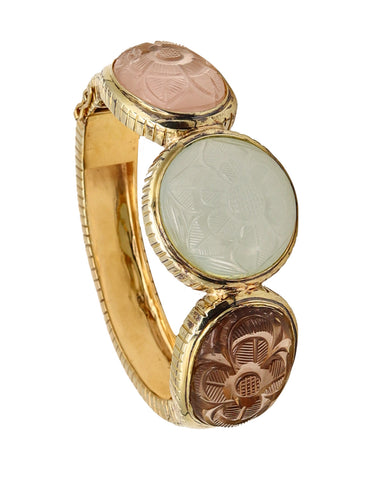 TRIO Italy Modernist Bangle Bracelet In 14Kt Yellow Gold With 95.54 Ctw In Gemstones