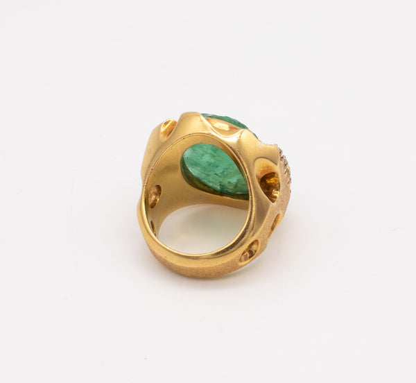 MODERNIST 18 KT COCKTAIL RING WITH 23.79 Ctw IN DIAMONDS & CARVED EMERALD GIA