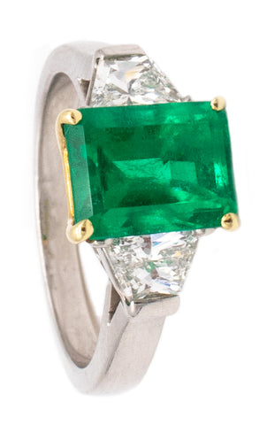 Oscar Heyman Gia Certified Classic Ring In Platinum & 18Kt Gold With 3.19 Cts Colombian Emerald And Diamond