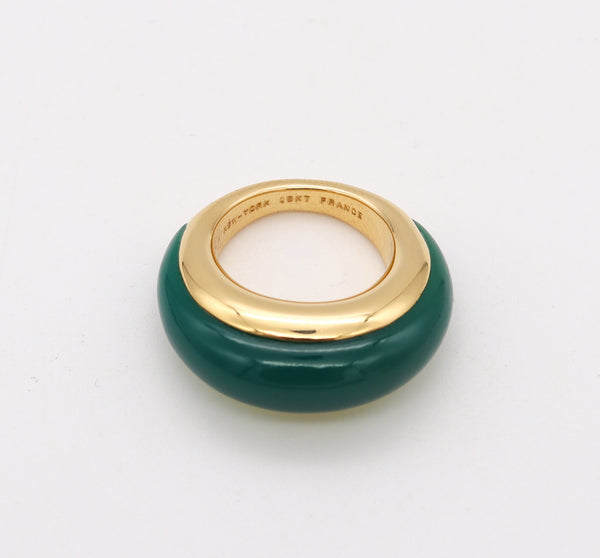 Van Cleef And Arpels Paris 1970 Band Ring In 18Kt Gold With Green Chrysoprase