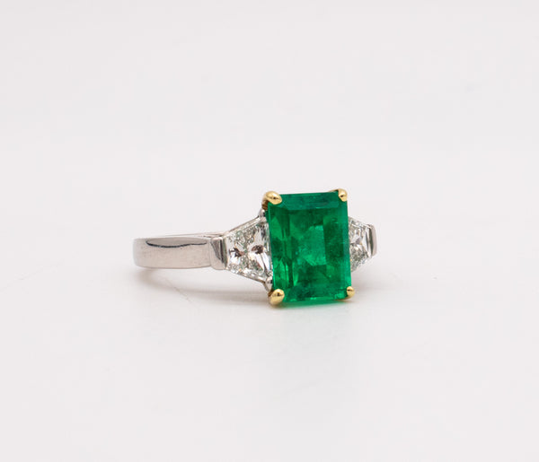 Oscar Heyman Gia Certified Classic Ring In Platinum And 18Kt Gold With 3.19 Cts Colombian Emerald And Diamond