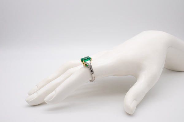 Oscar Heyman Gia Certified Classic Ring In Platinum And 18Kt Gold With 3.19 Cts Colombian Emerald And Diamond