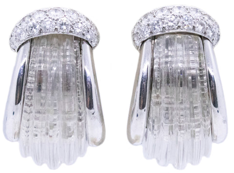 ANDREW CLUNN PLATINUM CARVED QUARTZ & DIAMONDS EARRINGS