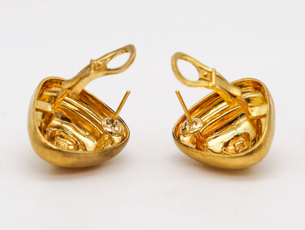 -Zolotas Greece Pyramidal Triangular Clips On Earrings In Solid 22Kt Yellow Gold