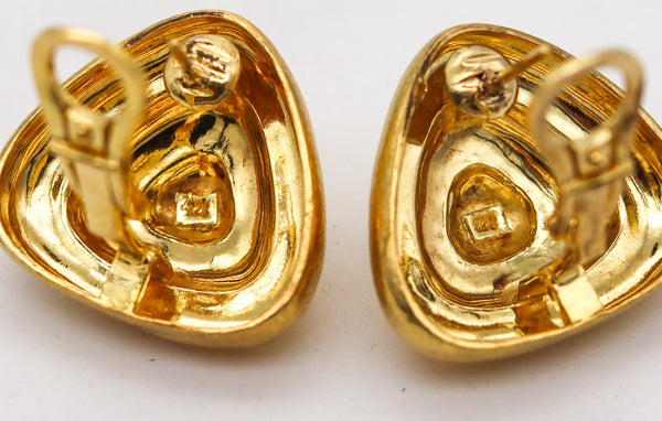 -Zolotas Greece Pyramidal Triangular Clips On Earrings In Solid 22Kt Yellow Gold