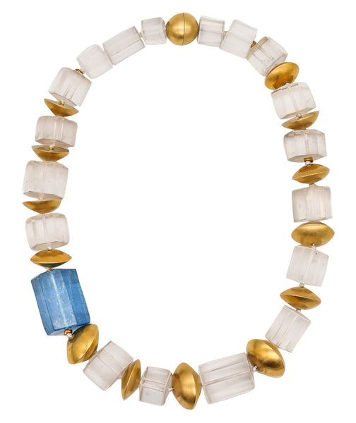 -German Modernist Necklace In 18Kt Yellow Gold With Aquamarine And Rock Quartz