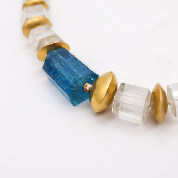 -German Modernist Necklace In 18Kt Yellow Gold With Aquamarine And Rock Quartz