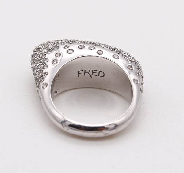 Fred Of Paris Sculptural Lozenge Cocktail Ring In 18Kt White Gold With 2.94 Cts In Diamonds