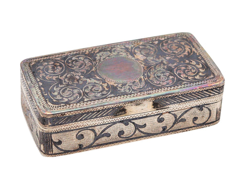 Russian 1898 Moscow Niello Rectangular Snuff Box In 875 Sterling Silver