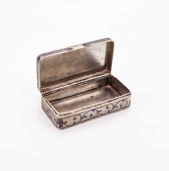 Russian 1898 Moscow Niello Rectangular Snuff Box In 875 Sterling Silver