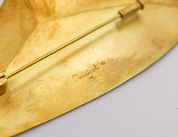 -Claude Chavent Paris Geometric Trompe L'Oeil Brooch In Sterling With 18Kt Gold Vermeil
