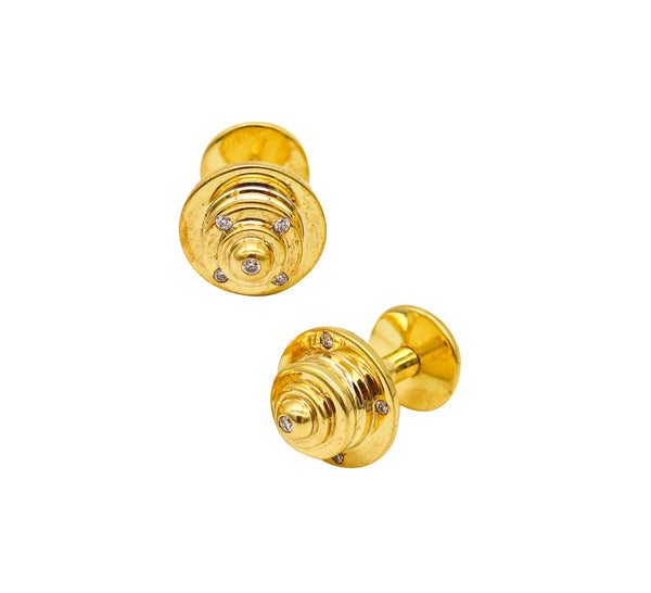 -Tiffany Co. 1987 Paloma Picasso Diamonds Cufflinks In 18Kt Yellow Gold Over Sterling