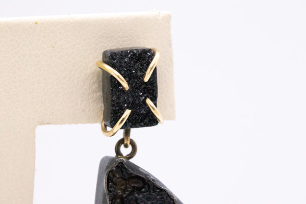 BLACK AGATE & VOLCANIC LAVA 14 KT LONG EARRING