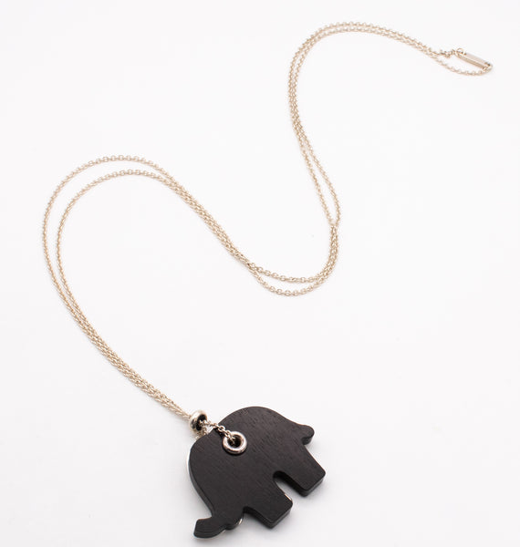 VHERNIER MILANO ELEPHANTS NECKLACE WITH WOOD IN .925 STERLING SILVER