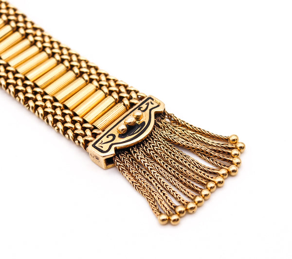 Victorian 1880 Enameled Flexible Buckle Bracelet With Fringes In 14Kt Yellow Gold