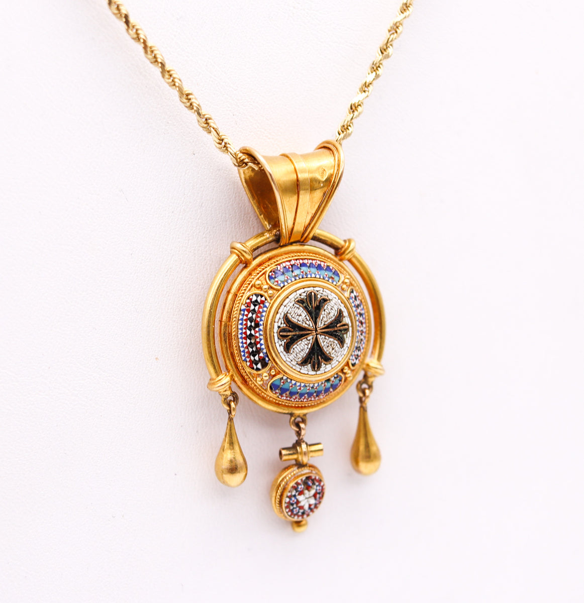 -Roman Revival 1850 Papal States Grand Tour Micro Mosaic Pendant In 18 ...