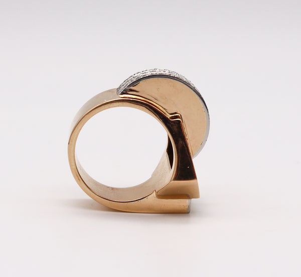 -Deco Retro 1935 Geometric Cocktail Ring In 18Kt Gold And Platinum With 1.65 Ctw Diamonds