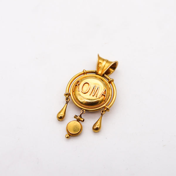-Roman Revival 1850 Papal States Grand Tour Micro Mosaic Pendant In 18Kt Yellow Gold