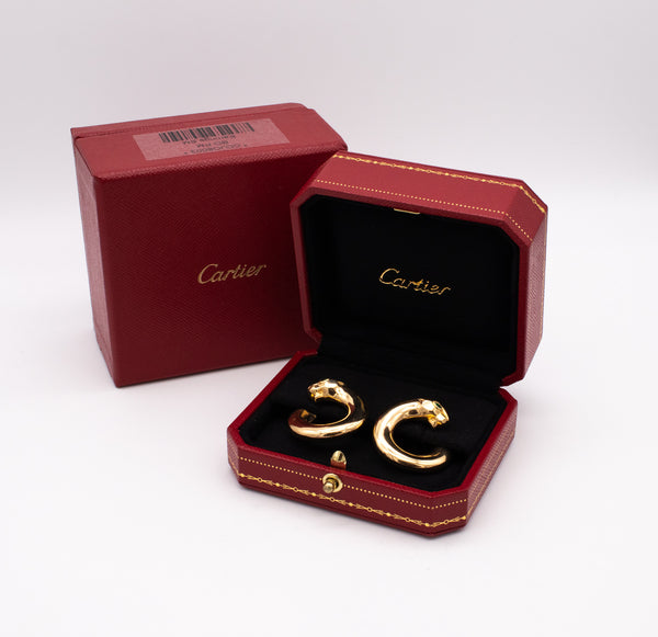 CARTIER PARIS 18 KT GOLD PANTHERE EAR CLIPS WITH NATURAL EMERALDS