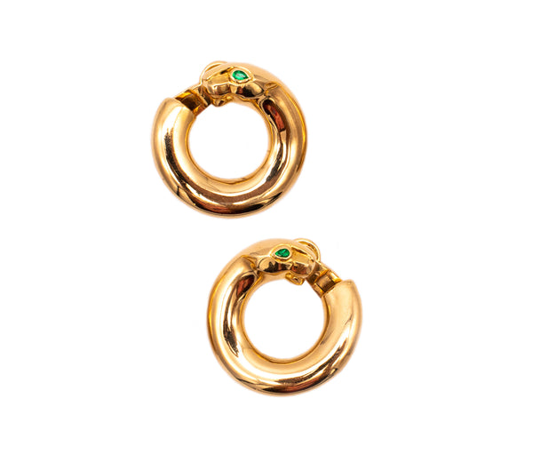 CARTIER PARIS 18 KT GOLD PANTHERE EAR CLIPS WITH NATURAL EMERALDS