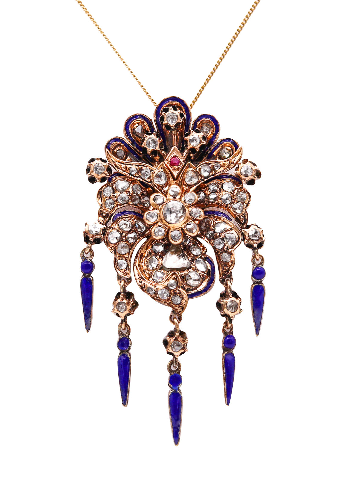Georgian 1830 Convertible Pendant Brooch In 19Kt Gold With 5.54 Ctw Rose Cut Diamonds