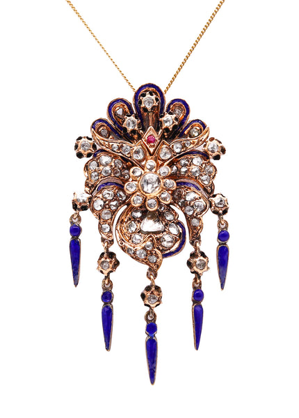 Georgian 1830 Convertible Pendant Brooch In 19Kt Gold With 5.54 Ctw Rose Cut Diamonds