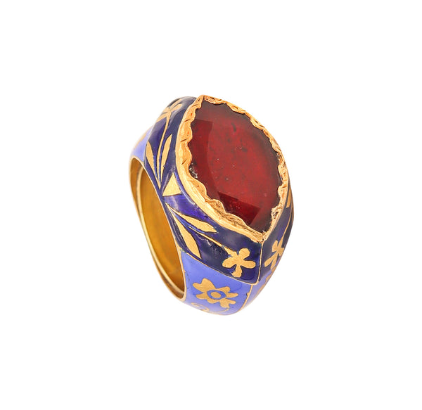 *Victorian Antique enameled ring in 18 kt gold with 6.57 Cts Ruby