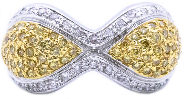 YELLOW & WHITE DIAMONDS 18 KT UNUSUAL RING