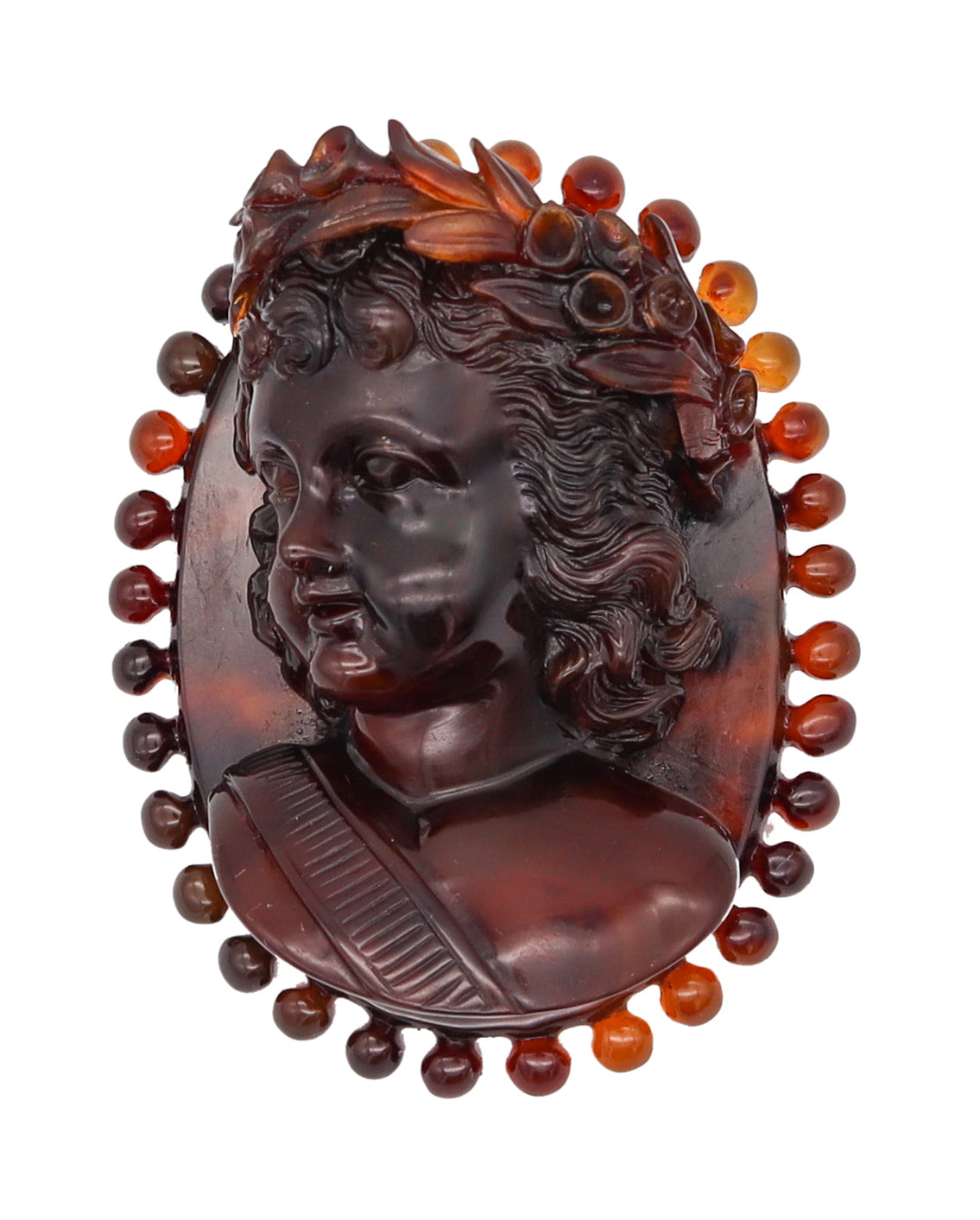 Victorian 1850 Antique Sculptural Brooch With Carved Portrait Of Cupid In High Relief