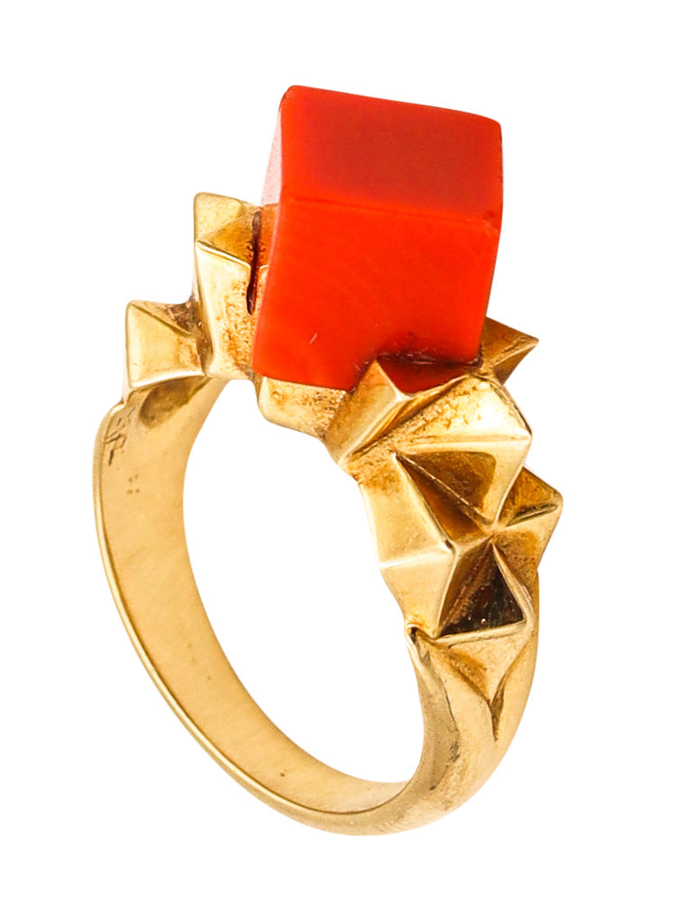 Tiffany & Co. 1970 By Donald Claflin Sculptural Ring In 18Kt Yellow Gold With Coral