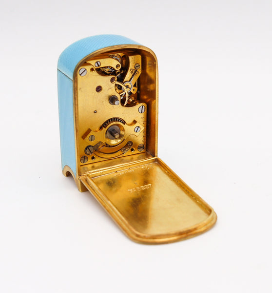 +Zenith 1910 Edwardian Miniature Travel Clock With Guilloché Enamel In Gilt Sterling