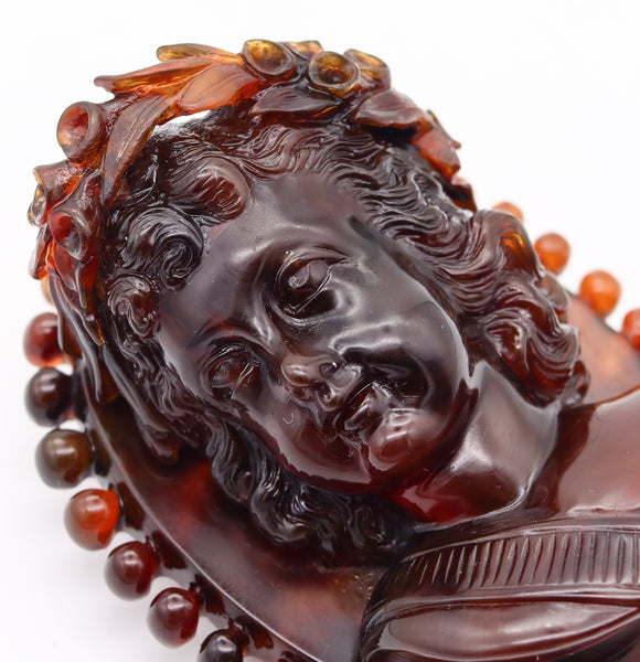 Victorian 1850 Antique Sculptural Brooch With Carved Portrait Of Cupid In High Relief