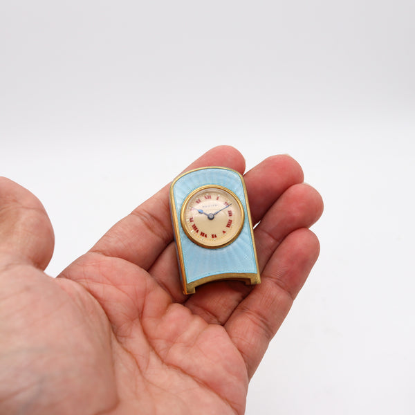 +Zenith 1910 Edwardian Miniature Travel Clock With Guilloché Enamel In Gilt Sterling