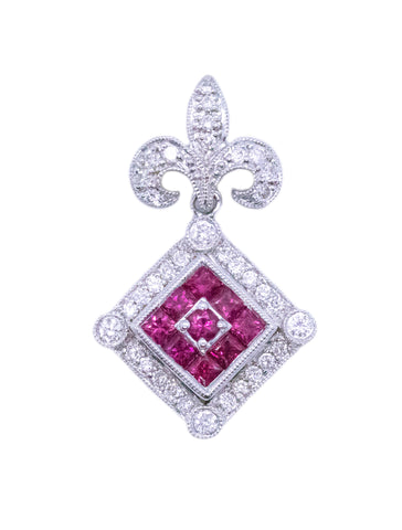 FLEUR D'LYS 18KT PENDANT WITH RUBY & DIAMONDS