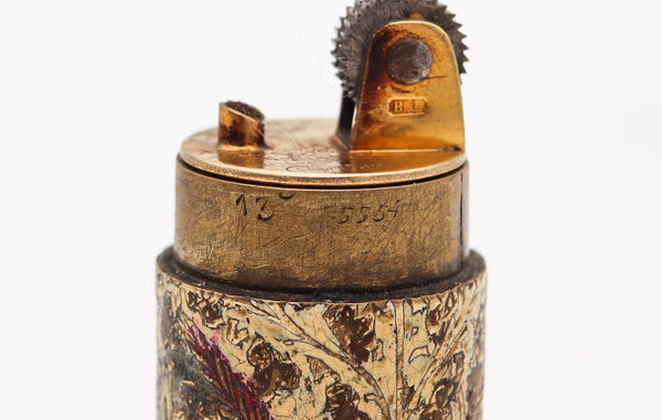 -Cartier 1926 Tom Pouce Ladies Lighter In 18Kt Gold Bronze Champlevé Enamel Emerald And Lapis