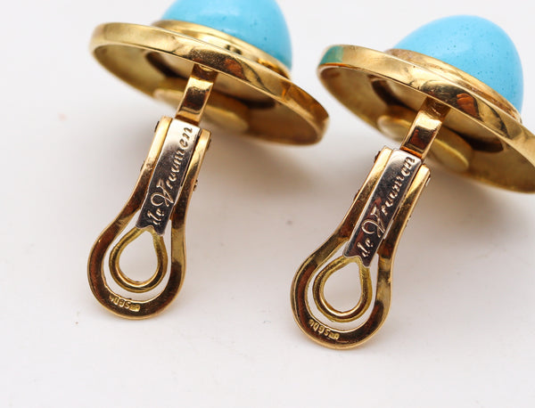 -Leo De Vroomen London Enameled Earrings In 18Kt Yellow Gold And Turquoises