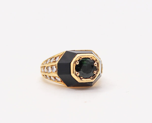 -Jean Thierry Bond 1970 Paris Ring In 18Kt Gold With 1.92 Ctw Diamonds Tourmaline And Onyx