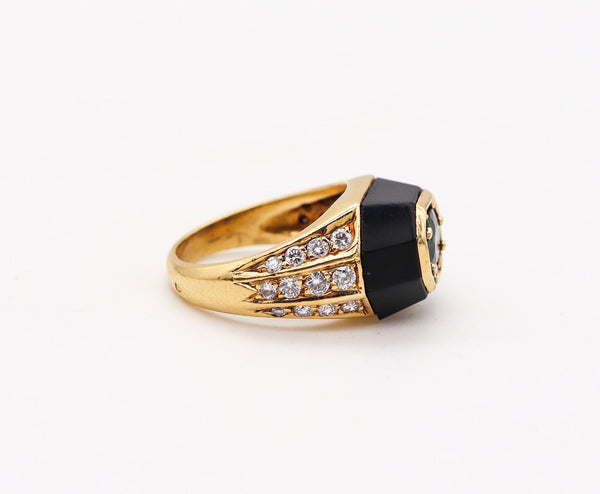 -Jean Thierry Bond 1970 Paris Ring In 18Kt Gold With 1.92 Ctw Diamonds Tourmaline And Onyx