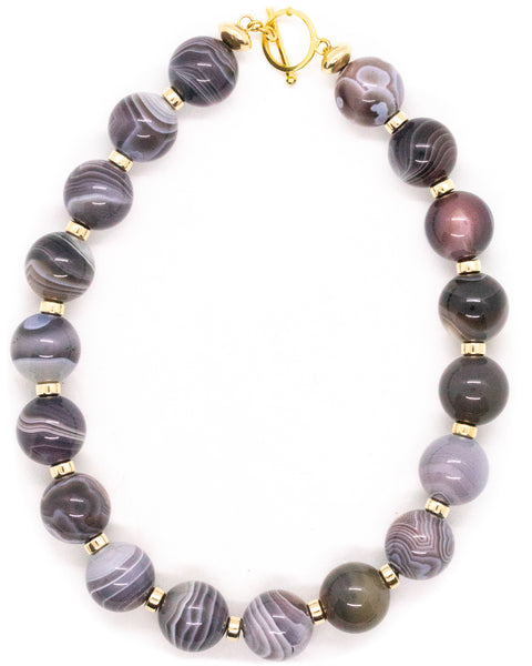 GRAY AGATE STATEMENT 14 KT NECKLACE